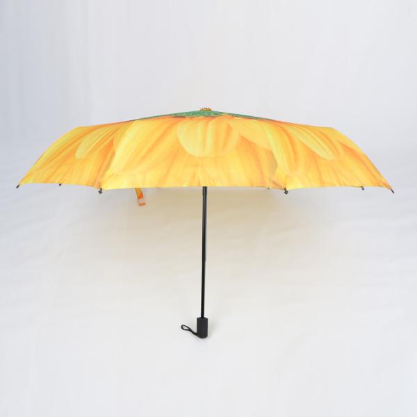 Lightweight Orange Three Fold Umbrella Custom Digital Printing Flower Print Inside