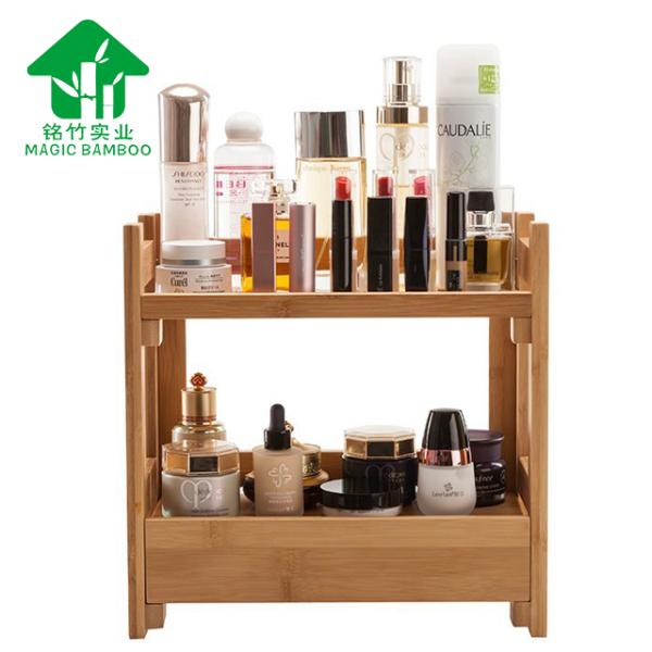 Miscellaneous Storage Rack Desktop Small Two-Layer Bamboo Cosmetics Rack with Drawer