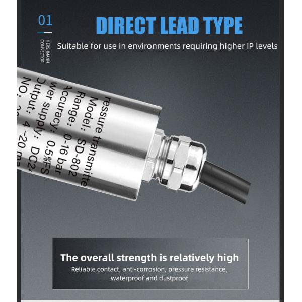 Liquid Small Pressure Sensor Transmitter 4-20mA 304 Stainless Steel Precision ±0.5%FS