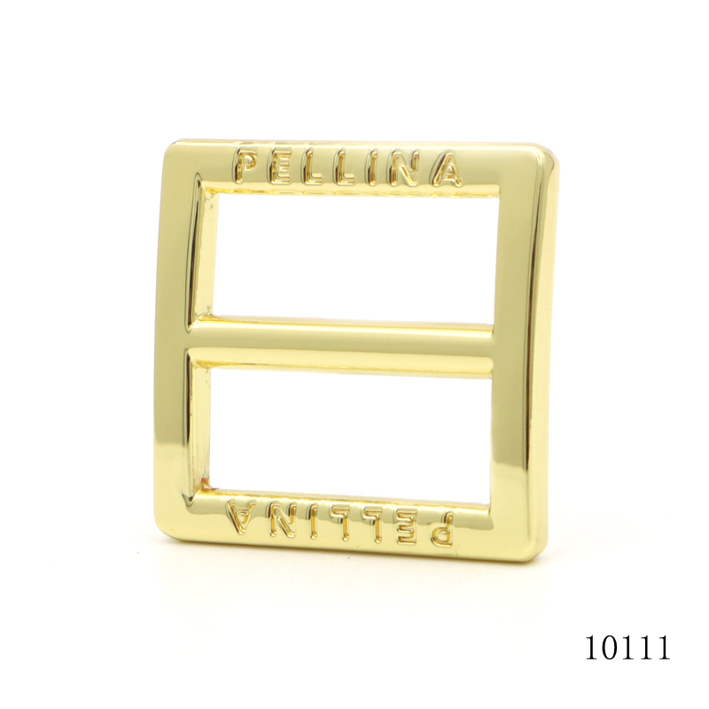 Shiny Gold Logo Engraved Square Buckle Zinc Alloy Tri-Glide Slider Buckle For Handbag Hardware Accessories