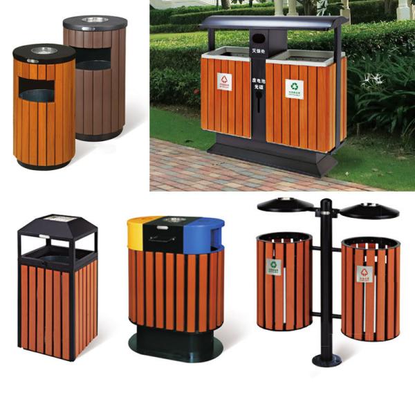 Large Waste Bin Collection Station Outdoor Trash Can with Wooden Metal Wood Trash Can