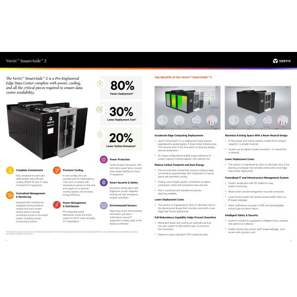 Vertiv SmartAisle 2 Modular Data Center with Three Phase Power and 100000 Wh Electric Energy Monitoring System