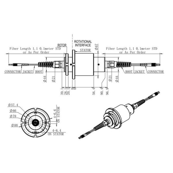 Multi Channel Rotary Fiber Optic Slip Ring 850nm 1550Nm Stainless Steel Housing