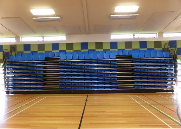 Power Drive Retractable Tiered Seating Telescopic Platform With Blue Folding Seats