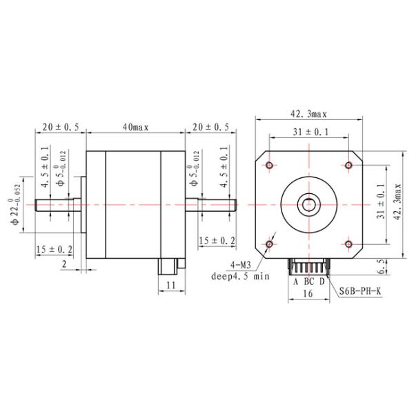 42×42×40mm Stepping Motor 1.5A 0.45N.m NEMA 17 Dual Shaft For 3D Printer