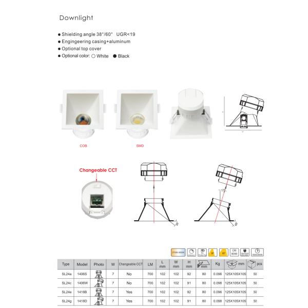 Single Head COB Spotlights Ceiling Downlight 6W 3000K-3400K-4000K 3CCT Square Anti-glare