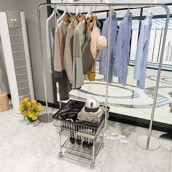 Double Pole Rack Laundry Basket Carts Chrome Surface  675*555*723mm