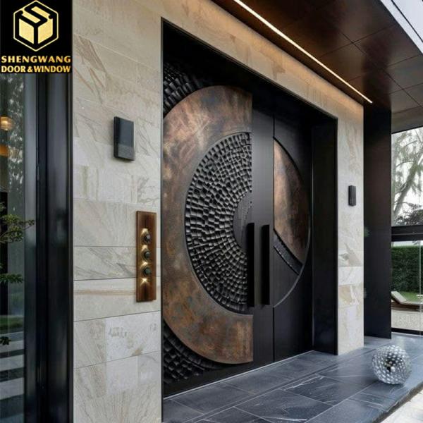 ODM Noise Reduction Aluminum Entrance Door Copper Imitation Surface Finishing Aluminum Entry Doors