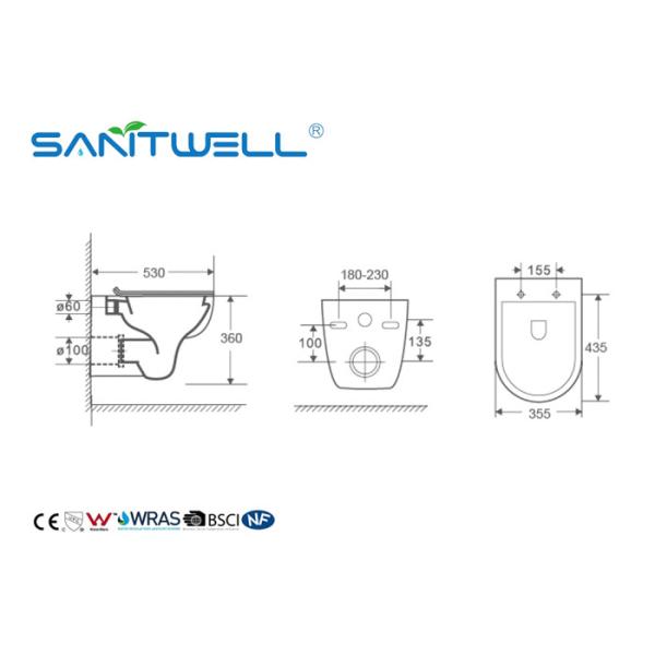 Fashionable Wall Hung Wc Toilet White Color Self Clean European Style