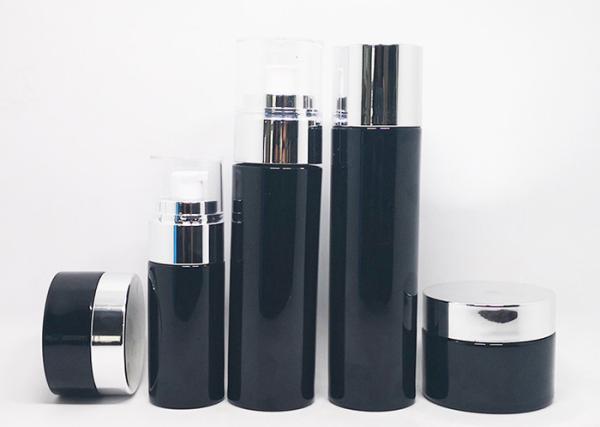 40 Ml Gift Packaging Black Frosted Glass Lotion Pump Bottle With Silver Caps