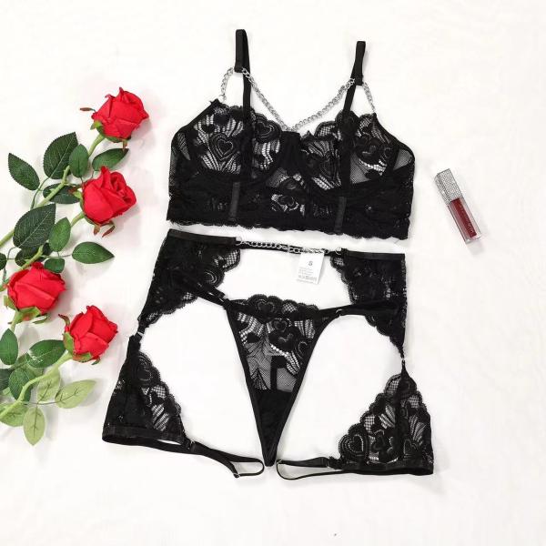 Женское белье дам сетки шнурка сексуальное устанавливает соблазнение перспективы нижнее белье 3 частей