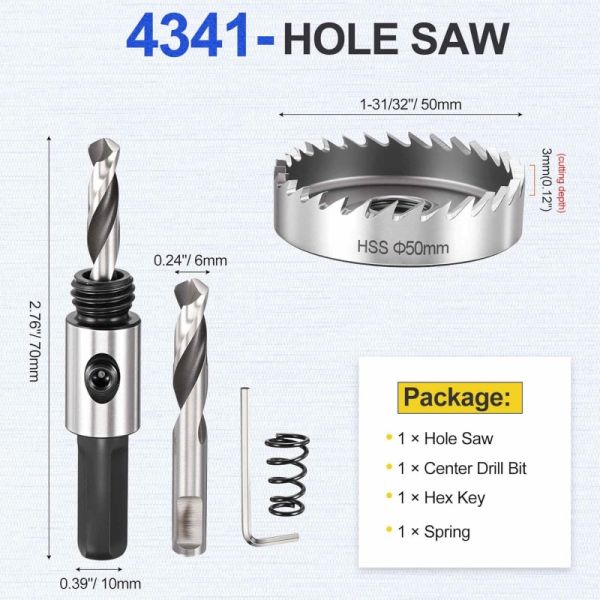 50mm Hss Hole Saw Cutter  63 HRC W4Mo3Cr4V High Speed Steel Saw Drill Bit