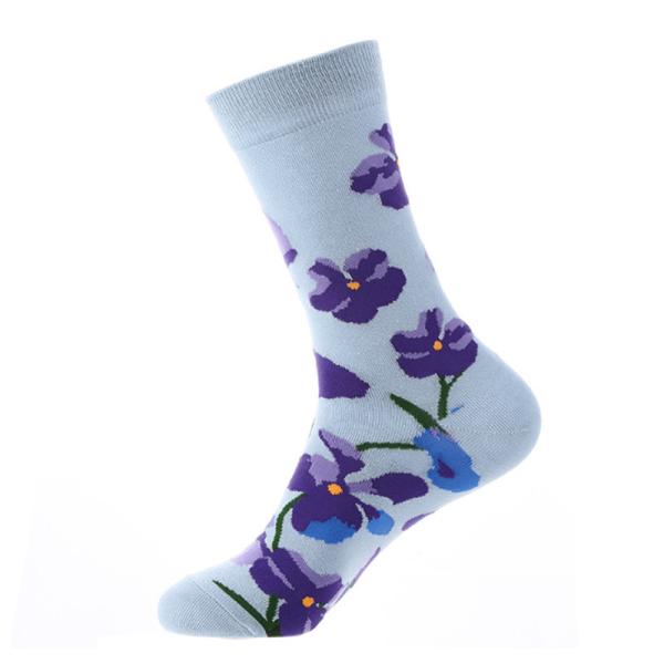Custom Unisex Men Women 100 Cotton Floral Pattern Novelry Happy Colorful Cotton Crew Socks