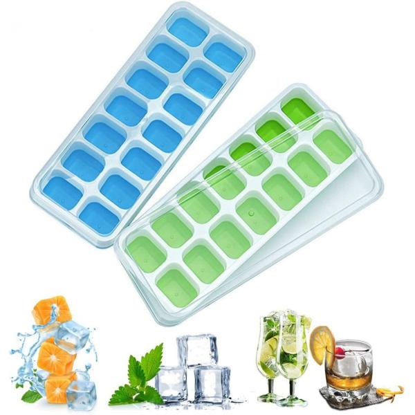 14-Ice Cube Trays TPE PP Material with Easy-Release and Spill-Resistant Removable Lid