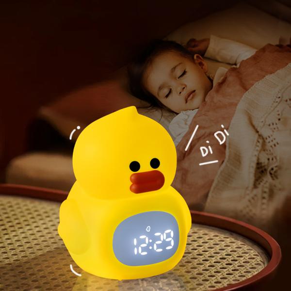 Décoration de chambre pour bébé et enfant mignon portable à LED canard réveil en silicone avec lumière nocturne