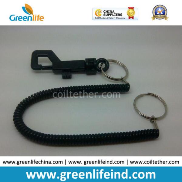 Popular Economical Black Snap Key Coil Tether W/2PCS Split Rings