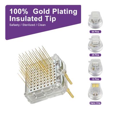 Direct factory for 10pins-25pins-64pins Gold Plated Insulated Rf Fractional Microneedling Cartridges Micro Needle Tips