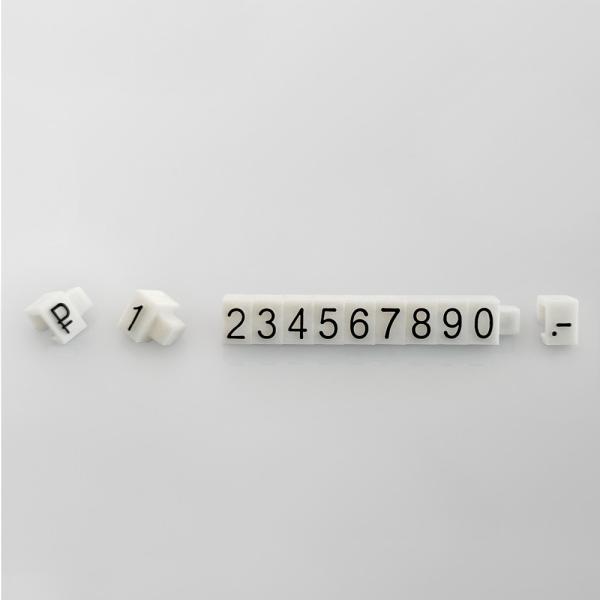 Fácil 7 * 5mm Rub Jewellery preço cubos com plástico branco e letras pretas