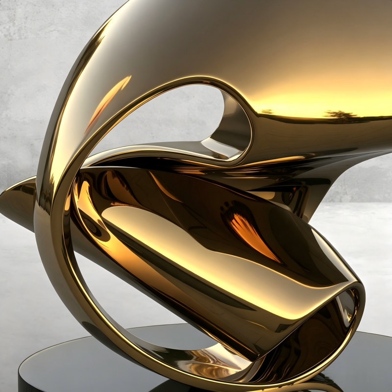 Titanium Gold Polished Stainless Steel Abstract Ring Sculpture with Black Granite Base | Modern Large Outdoor & Indoor Luxury Metal Art Statue