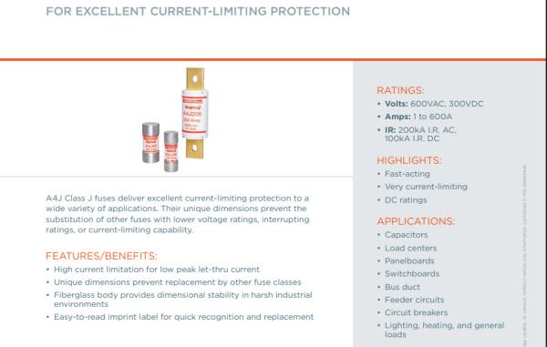 A4J80 A4J60 A4J1 À A4J225 Fusible à action rapide POUR UNE EXCELLENTE PROTECTION DE LIMITATION DE COURANT