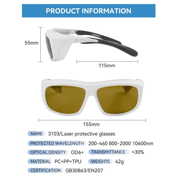 Laser protective glasses certified laser protection laser protection glasses 200-460nm 800-2000nm 266nm 488nm 808nm Yellow Laser 1510nm laser protection sheet co2 laser protection glasses co2 laser
