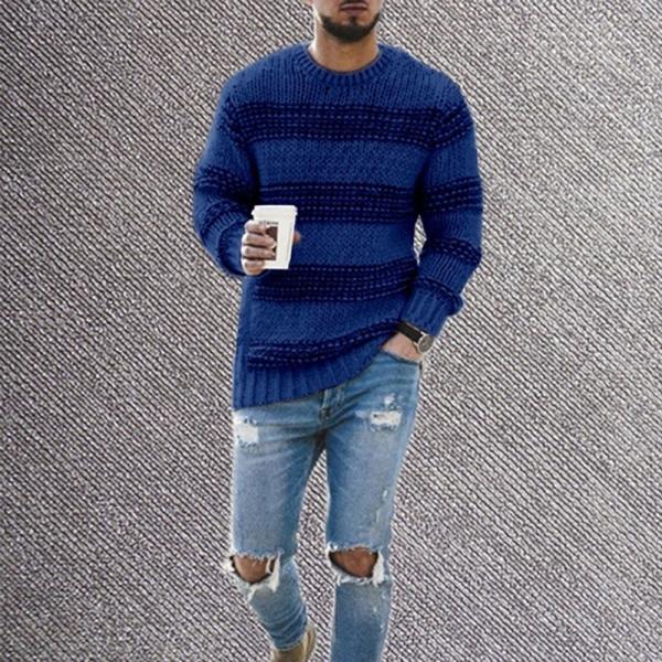 NO Needle Detection Men's Striped Sweater for Casual Wear 2023 Round Neck Knitted Top