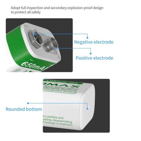 USB Battery New Products 1pcs 650mAh 9V Lithium-ion Rechargeable Battery for Multimeter Wireless Microphone Smoke Detectors