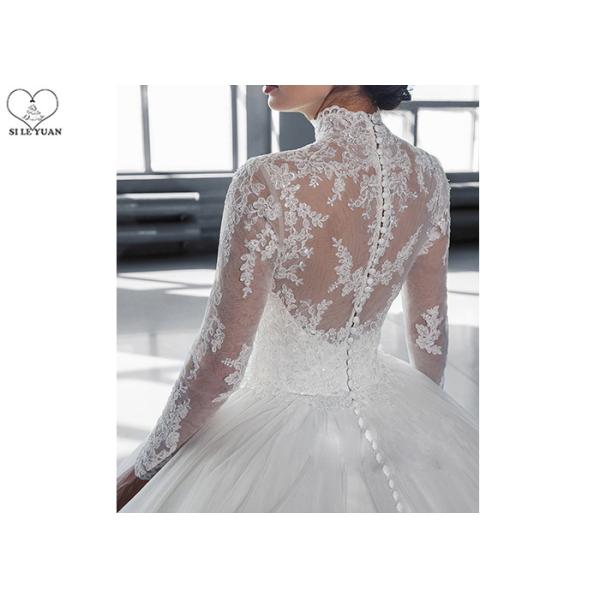 High Collar Long Sleeve Winter Wedding Dresses / Zipper Big Beaded Ball Gown