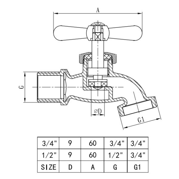 External Thread NBR Brass Stopcock Valve Bibcock 1.6Mpa