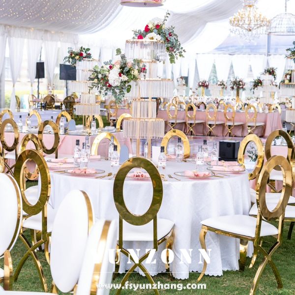 Luxury Gold Rustic Wedding Event Chair for Bride and Groom Modern Metal Banquet or Restaurant Chair