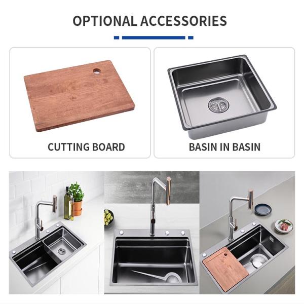 Nano Silver Single Slot Stainless Steel Kitchen Sink Inner Basin Size 660*405mm