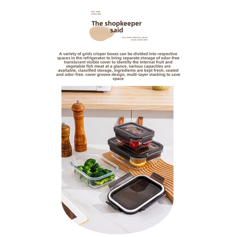 Factory Wholesale Household Heatable Lunch Box Portable Borosilicate Glass Crisper with Plastic Lid for Food