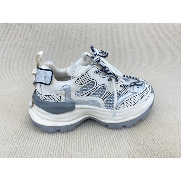 Women white fashion sneakers with mesh upper authentic leather and lacing