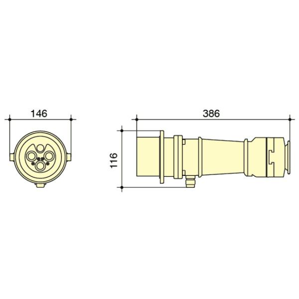 PowerSyntax Shore Power High Current Industrial Male Plug Straight Type 4P 250A 400V IP67 Part No. MB250A-AP-S