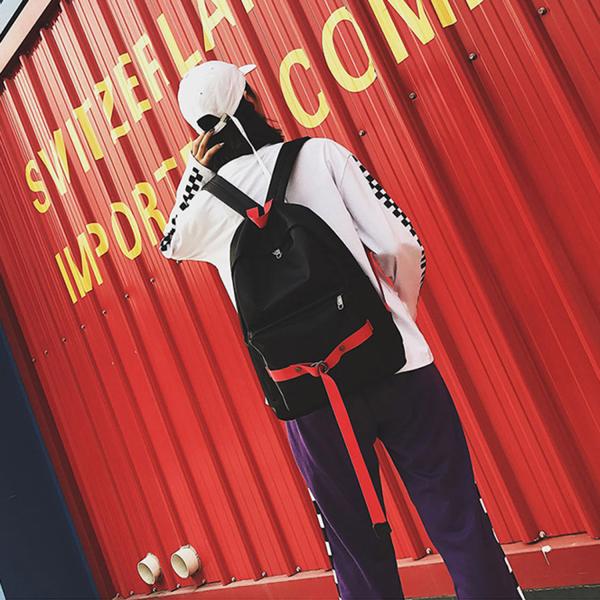 Korean version of the pure color contrast color backpack fashion personality bags large capacity waterproof backpack