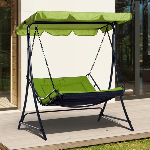 Polyester Cushion AJUNION Outdoor Swing Canopy Hammock 3 Seater Patio Swing Chair with Adjustable Canopy