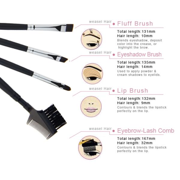 Wood Handle Travel Size Makeup Brushes In Pink Waterproof Bag