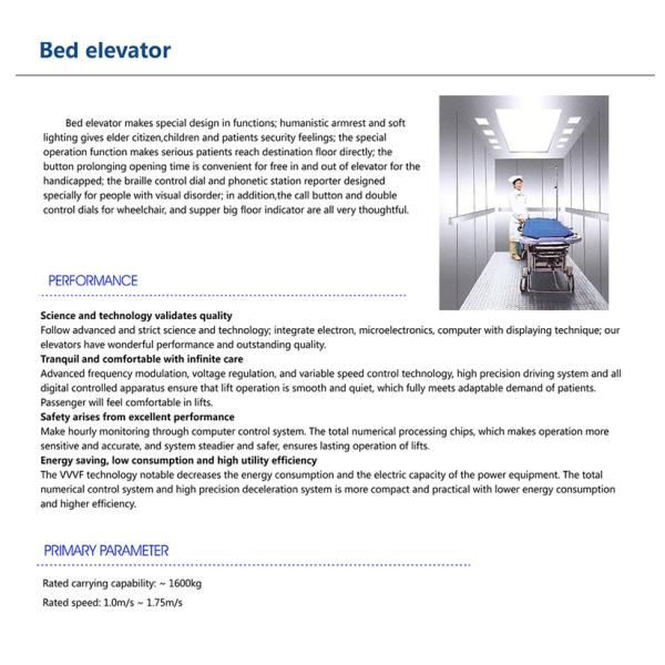 Bed/Hospital/Stretcher Elevator