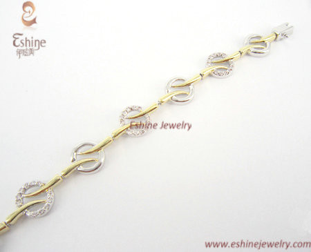 Wholesale 925 Sterling Silver jewelry Charm Bracelet with Gold Plating and CZ stones