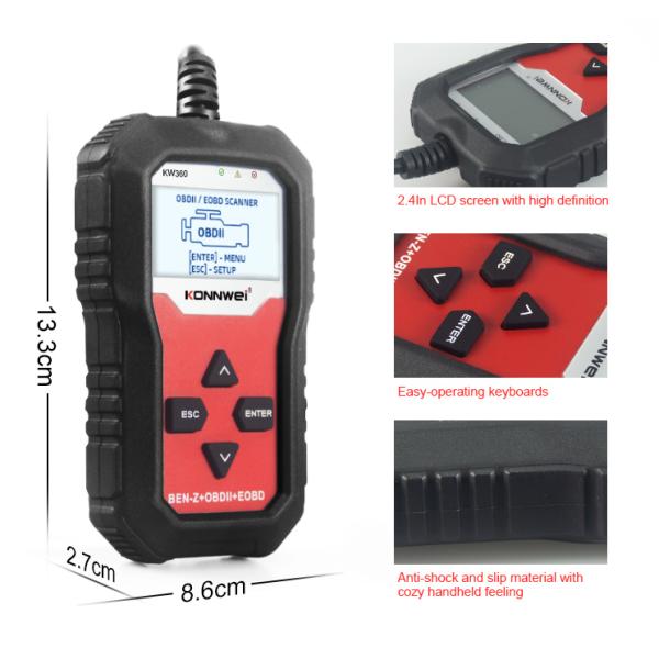 Full System ABS OBD2 Car Diagnostic Scanner Konnwei KW360 For Mercedes Benz