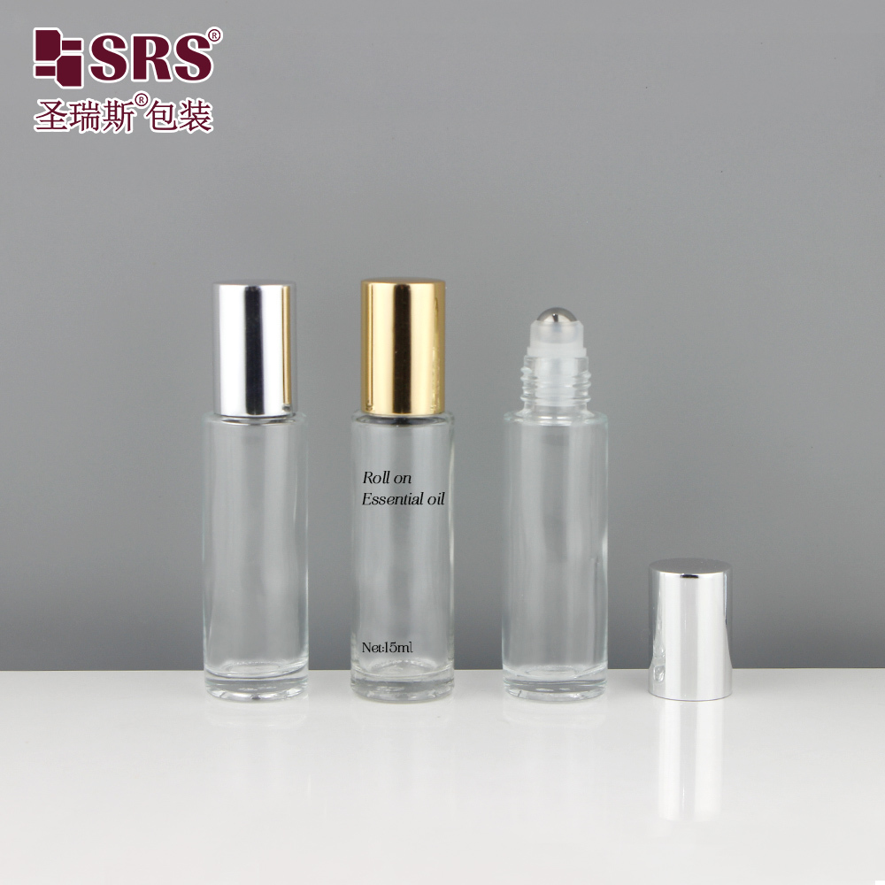 BLPM-15ML Amber Glass Roll‑on Bottle Gold Metal Cap 304 Stainless Steel Roller Ball Essential Oil Perfume Cosmetic Packaging