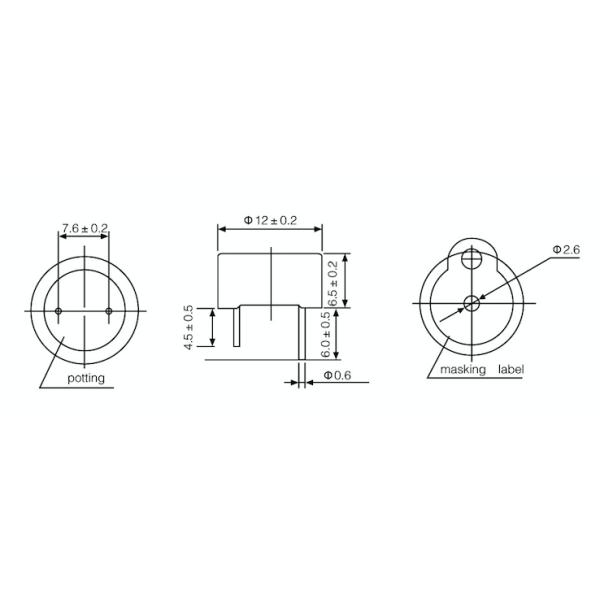 DC Type Magnetic Transducer Buzzer 12*6.5mm Pin Terminal With Oscillator Circuit