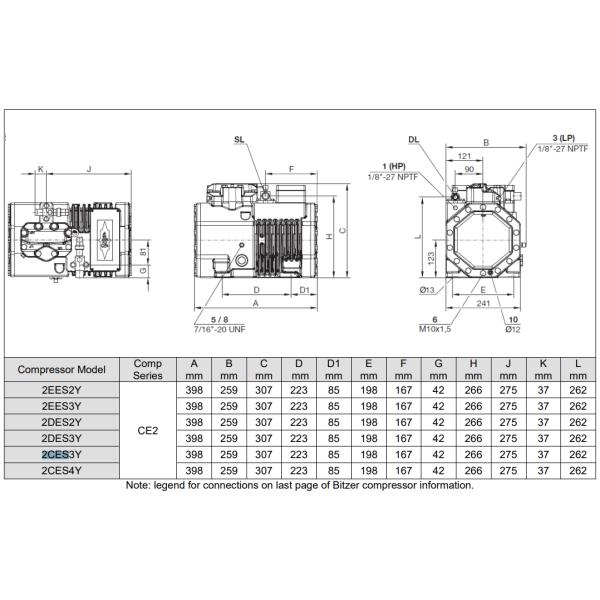2CES-3Y поршневые зеленые полугерметические холодильные компрессоры 2HP 380 ~ 420V 50Hz (2CC-3.2)