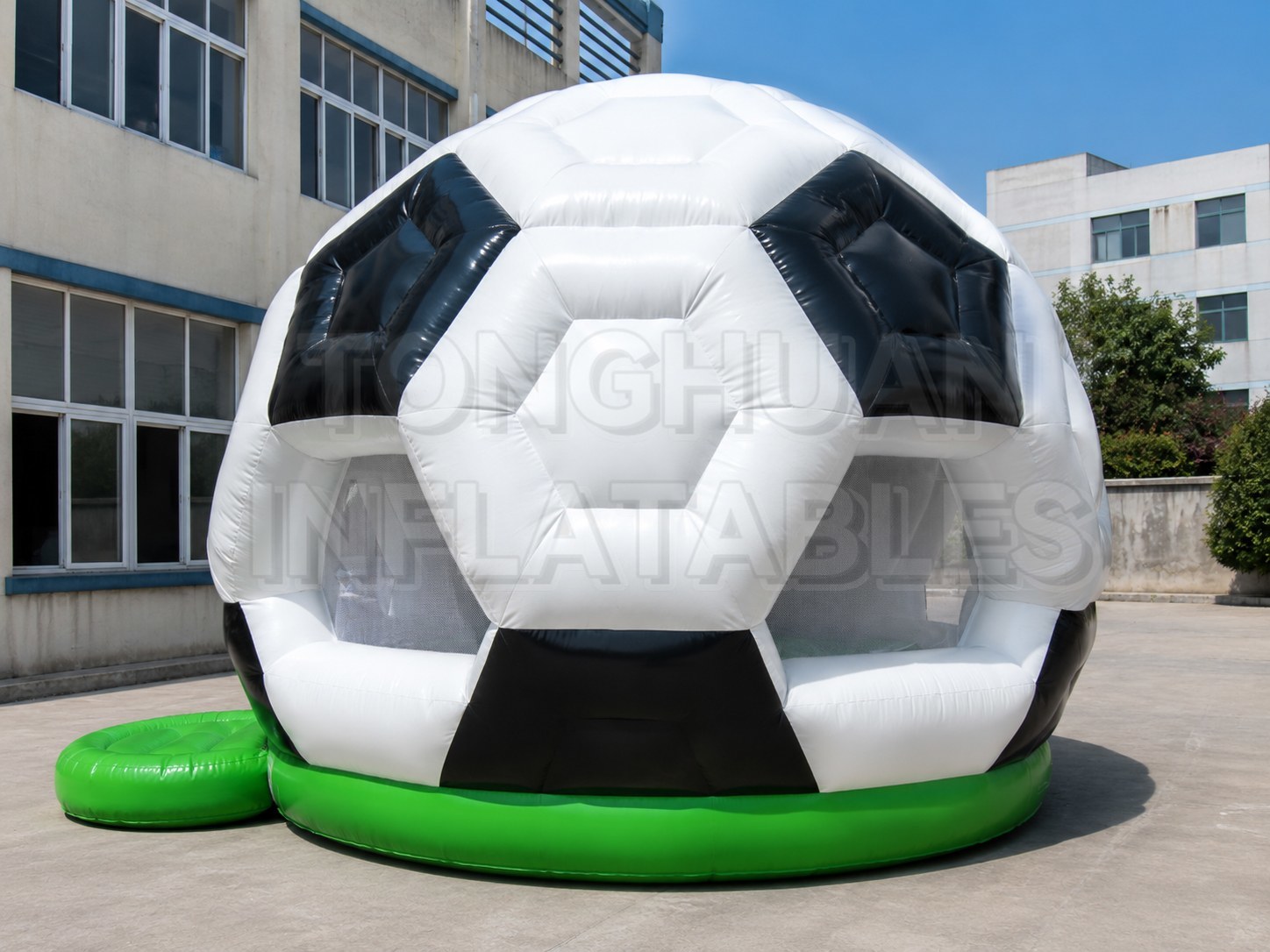 Large Soccer Ball Bounce House for Kids with Custom Colors Branding and Safe Play Area for Rental Business