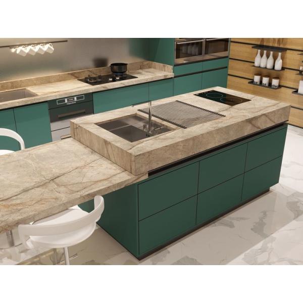 Lotus Green Stainless Steel Kitchen Cabinets with Island