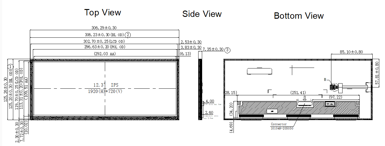 IPS FHD Industrial LCD Display 12.3 Inch High Resolution LCD Module 1920×720 Resolution