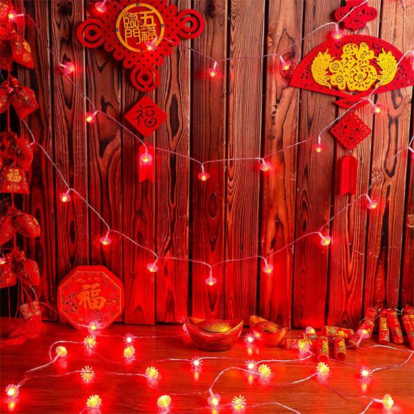 Traditional Knot Red Hanging Lantern LED String Light Battery Operated Party Supplies Lunar Chinese New Year Decorations 2022