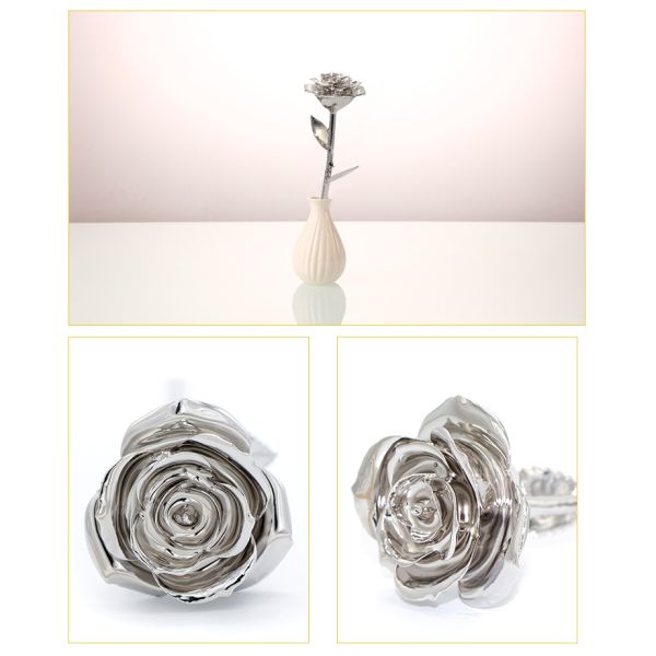 24k  Platinum Dipped  Rose with Gift Box  Handmade Gift Flower Holiday Decoration Christmas Valentine Gift