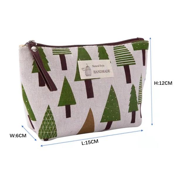 Plane Printing Makeup Canvas Bag , Toiletries fabric zipper bag Cartoon Plant Pattern