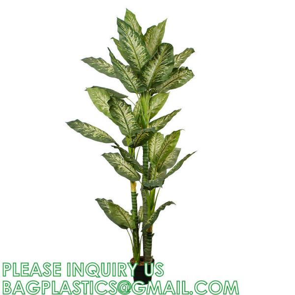 Artificial Golden Dieffenbachia Plant 43 Inch Tall Fake Tropical Lifelike Tree in Pot Silk Faux Dark Green Plant